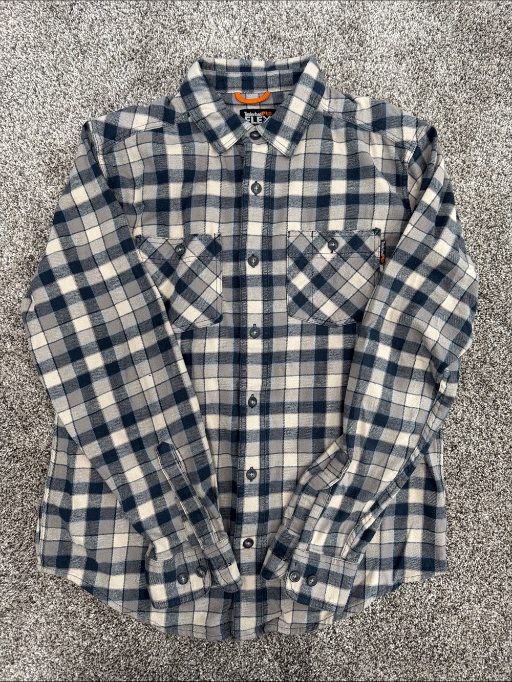 Timberland Pro Blue and Cream Plaid Button-Up Flannel ~ Men's Size Medium